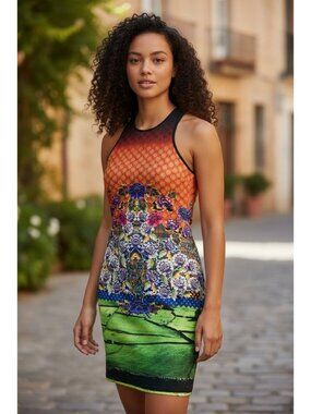 CLOVER CANYON Multicolor Scuba Style Cocktail Dress Size Small